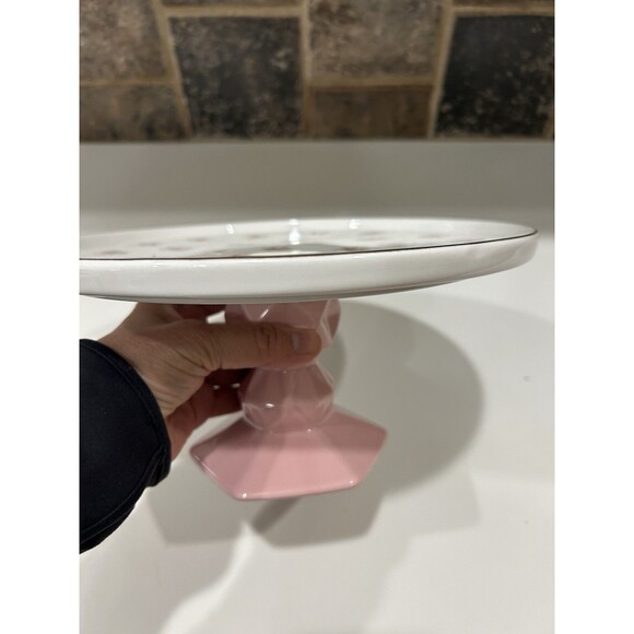 Cake Stand Grace's Teaware Porcelain Rose Flowers on Pink Pedestal Gold Trim - Picture 4 of 11